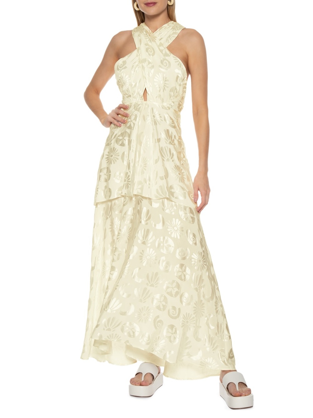 NWT Farm Rio Ceu de Concha Elegant Ivory Halter Maxi Dress size Large